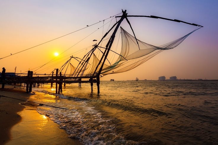 Chinese fishing nets at sunset, Fort Kochi, Cochin